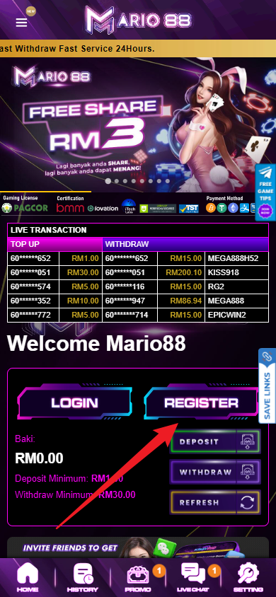 Step 1 - Register at Mario88 Casino - Part 1