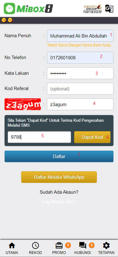 Step 1 - Register at MiBox8 Casino - Part 2