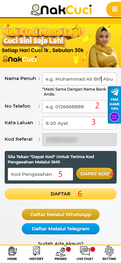 Step 1 - Register at NakCuci Casino - Part 2