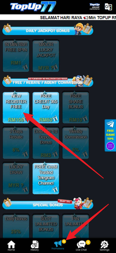 Step 3 - Register at Topup77 Casino - Free Credit No Deposit - Part 1