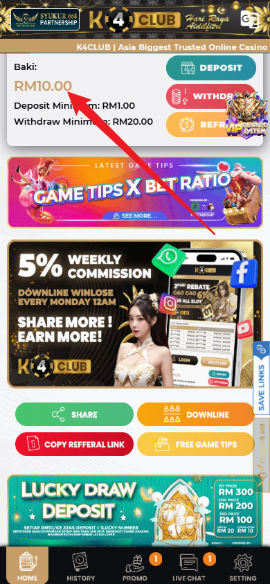 Step 4 - Register at K4CLUB Casino - Free Credit 365 - Part 1