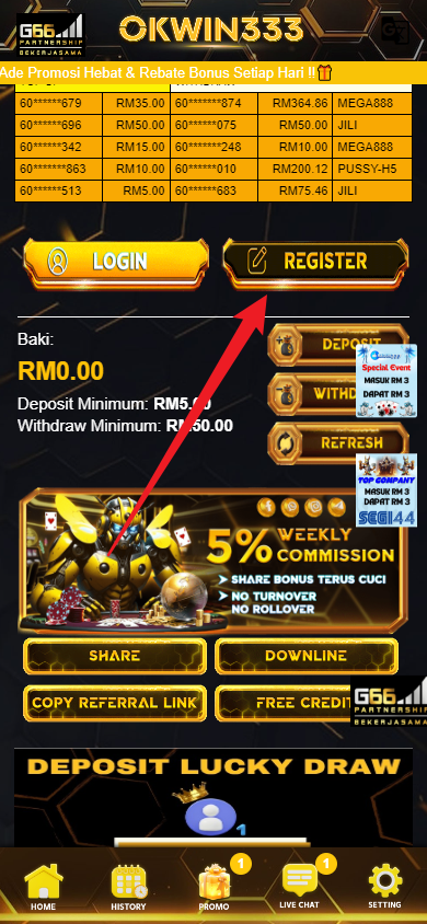 Step 1 - Register at OKWIN333 Casino - Free Credit 365 - Part 1