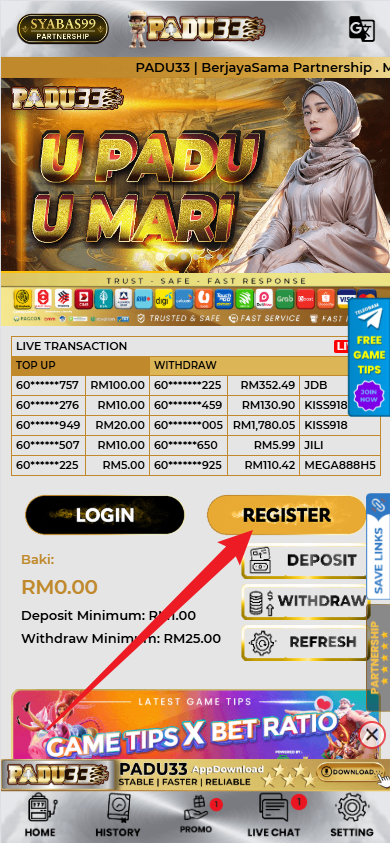 Step 1 - Register at Padu33 Casino - Part 1