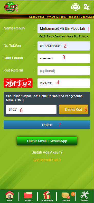 Step 1 - Register at Cashsweep Casino - Part 2
