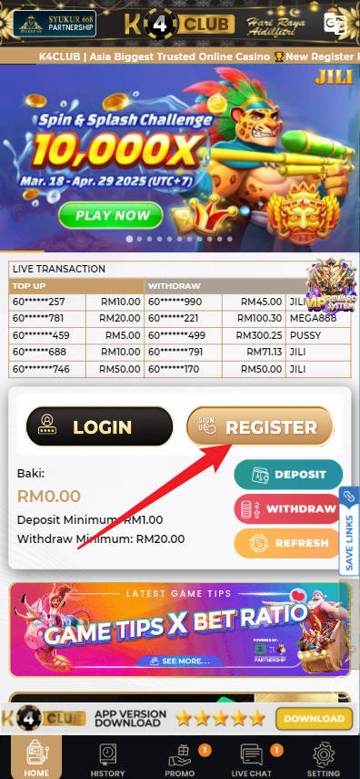 Step 1 - Register at K4CLUB Casino - Part 1