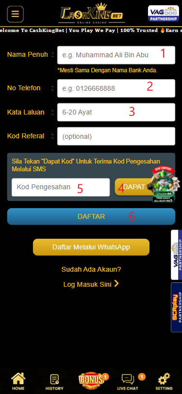 Step 1 - Register at CashKingBet Casino - Part 2