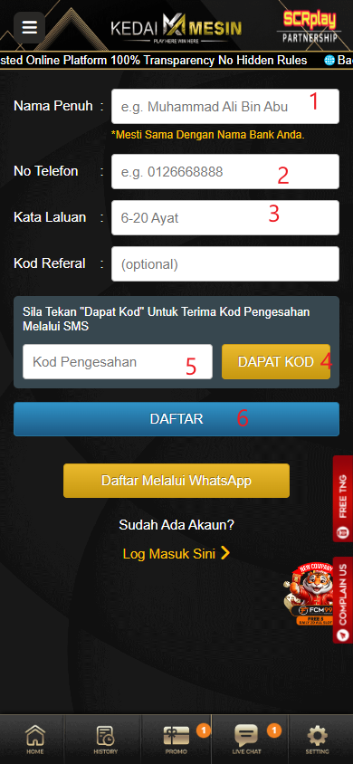 Step 1 - Register at KedaiMesin Casino - Part 2