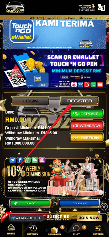 Free Credit Slot - Free Credit No Deposit - Waja33 - RM20 - Step 1 - Register An Account - Part 1