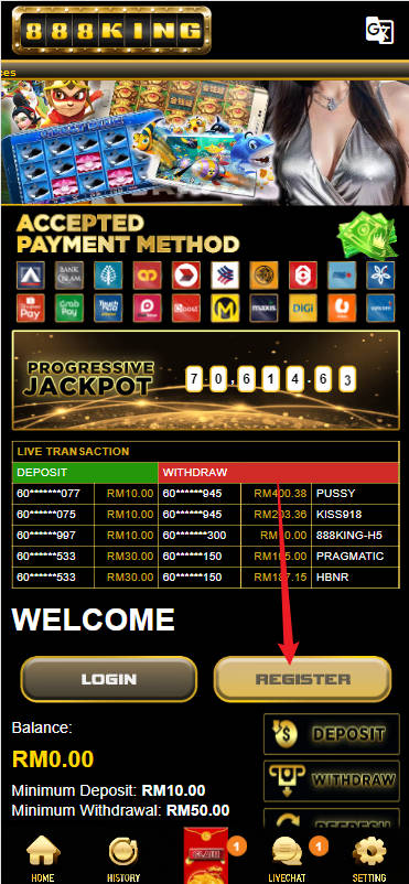 Step 1 - Register at 888Kingmy Casino - Part 1