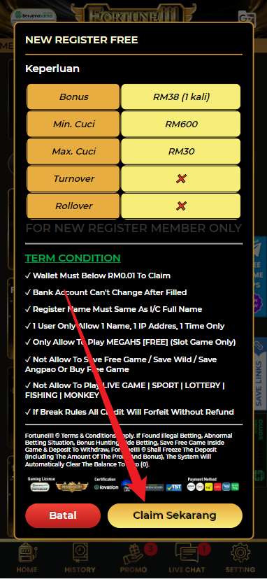 Step 3 - Register at Fortune111 - Free Credit Slot - Part 2