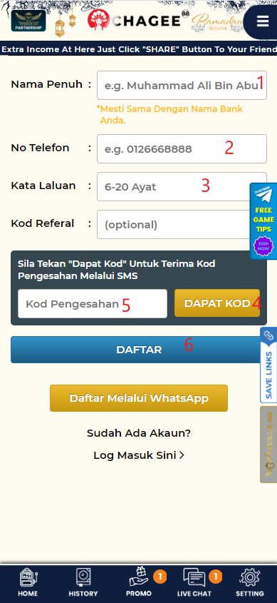 Step 1 - Register at Chagee88 Casino - Part 2