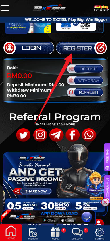Step 1 - Register at RXZ135 Casino - Part 1