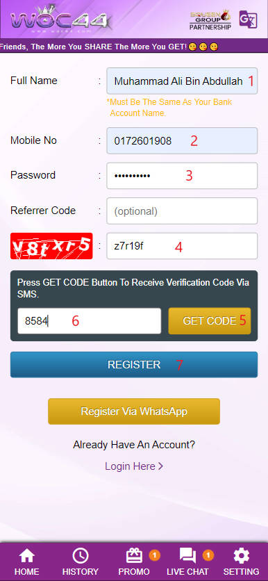 Step1 - Register at WOC44 Casino - Part 2
