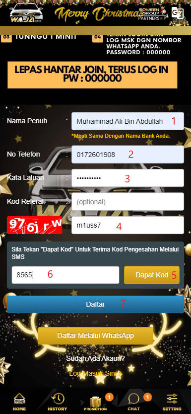 Free Credit Slot - Free Credit No Deposit - Waja33 - RM20 - Step 1 - Register An Account - Part 2