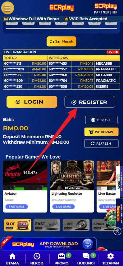 Step 1 - Register at SCRplay Casino - Part 1