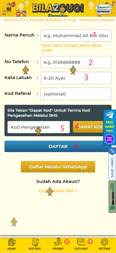 Step 1 - Register at Bila2cuci Casino - Part 2