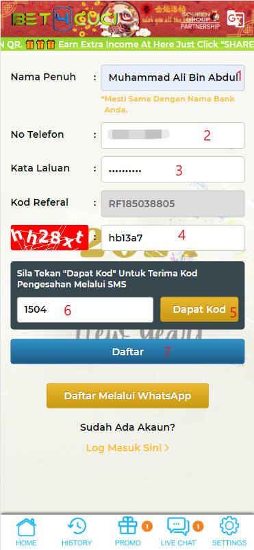 Step 1 - Register at Bet4Cuci Casino - Part 2