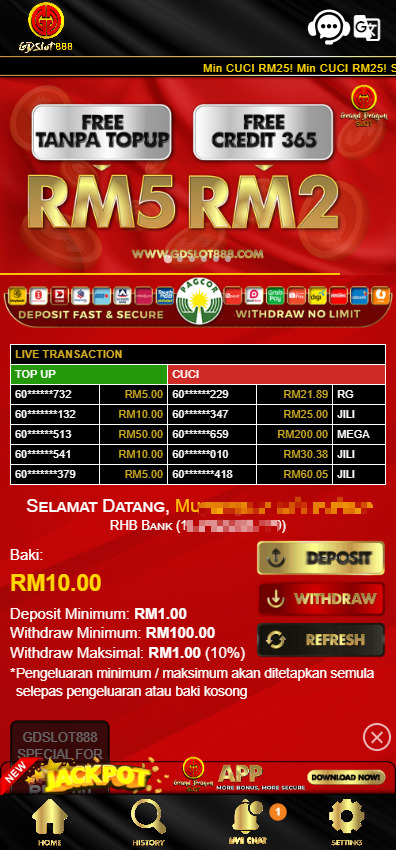 Step 5 - Check RM10 Credit from GDSlot888