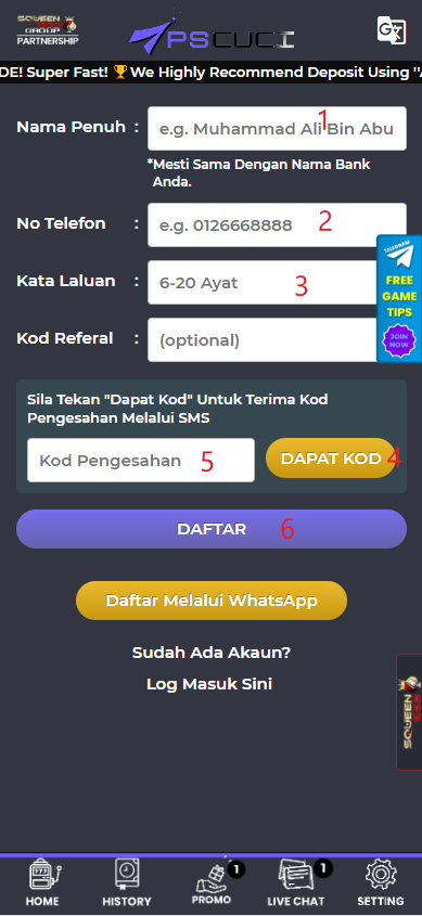 Step 1 - Register at PSCUCI Casino - Part 2