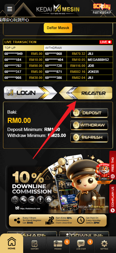 Step 1 - Register at KedaiMesin Casino - Part 1