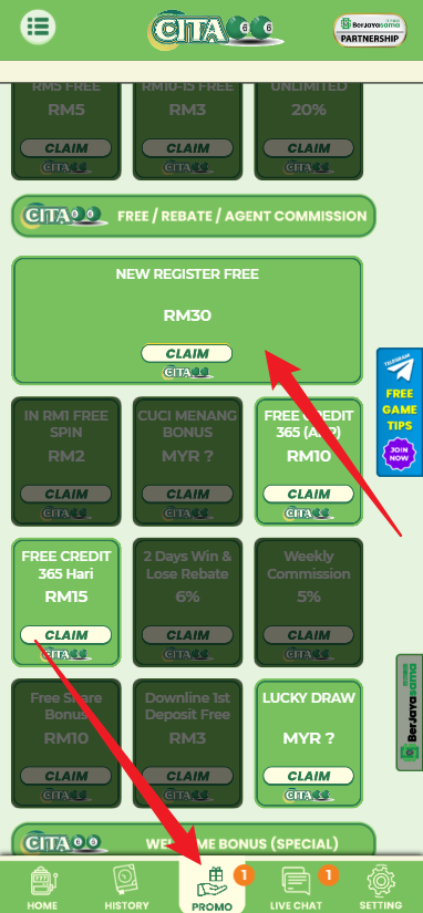 Step 3 - Register at Cita66 - Free Credit Slot - Part 1