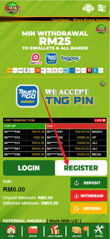 Step 1 - Register at Cashsweep Casino - Part 1