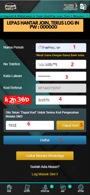Step 1 - Register at Waja33 Casino RM20 - Part 2