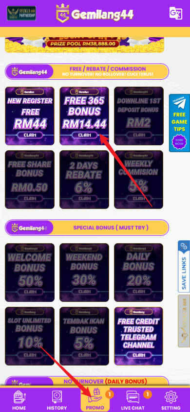 Step 3 - Register at GEMILANG44 Casino - Free Credit 365 - Part 1