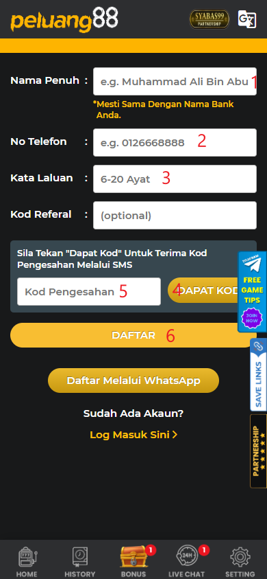 Step 1 - Register at Peluang88 Casino - Part 2