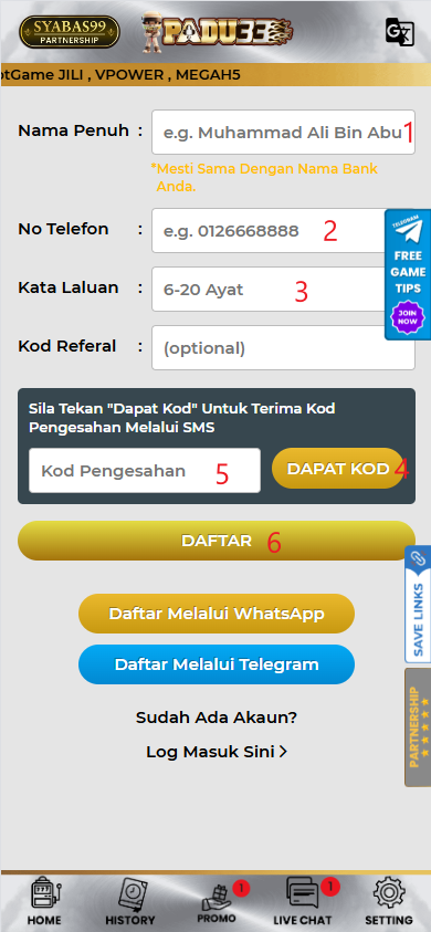 Step 1 - Register at Padu33 Casino - Part 2