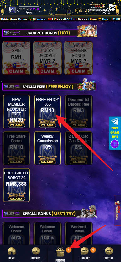 Step 3 - Register at Marimari444 Casino - Free Credit 365 - Part 1