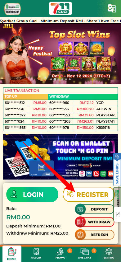 Step 1 - Register at 711Cuci Casino - Free Credit Slot - Part 1