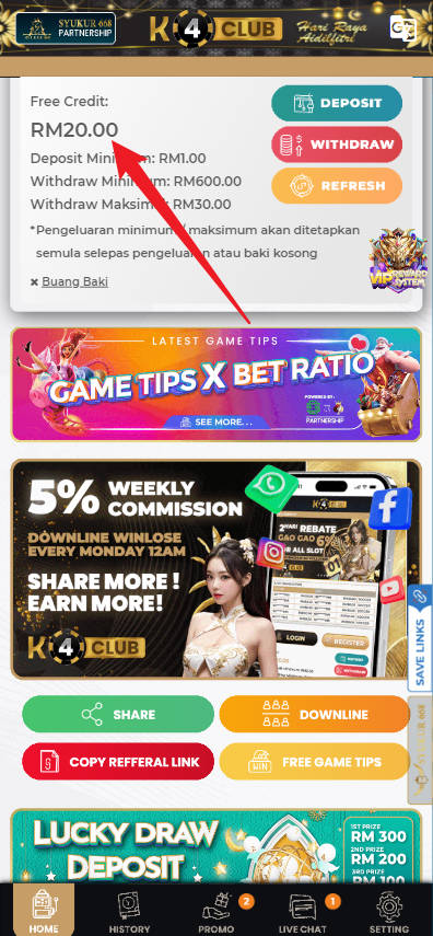 Step 4 - Register at K4CLUB Casino - Free Credit Slot - Part 1